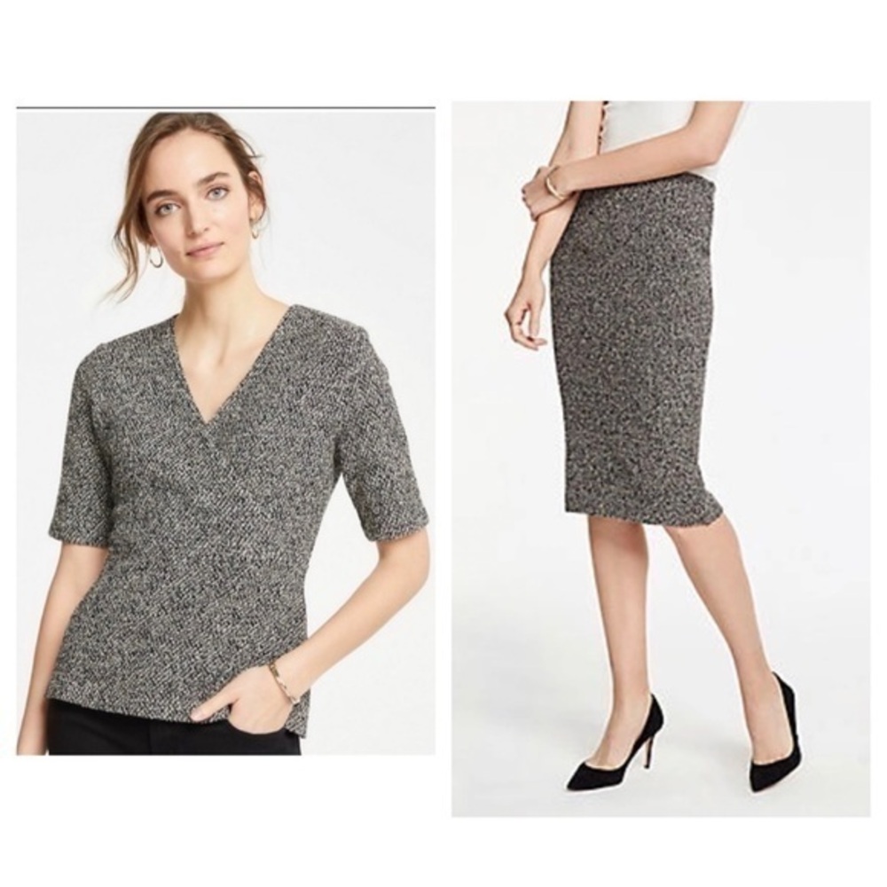 NWT Ann Taylor Marled Boucle Shimmer Pencil Skirt Top Set AH17